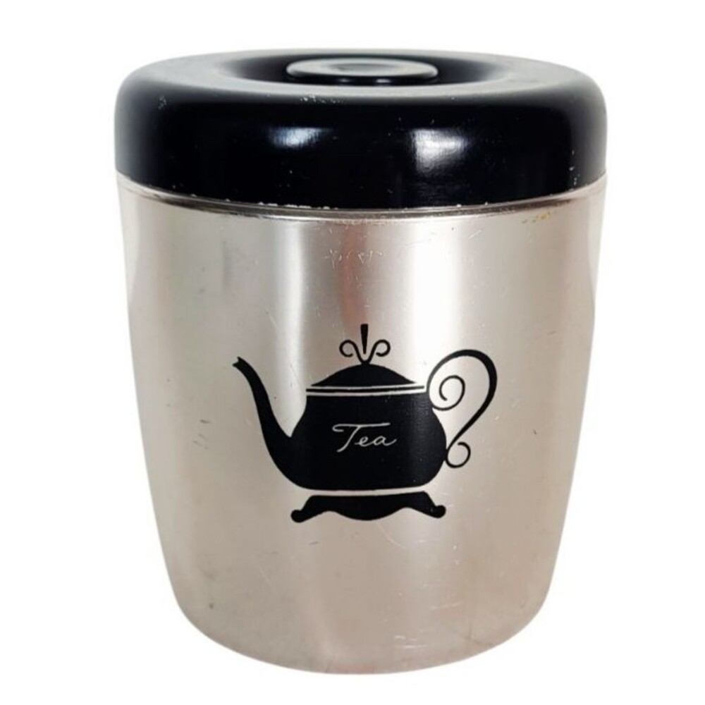 Vintage MCM 60s West Bend Metallic Silver Aluminum TEA Lidded Canister